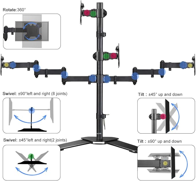 Suptek Quad LED LCD Monitor Stand up Free-Standing Desk Stand Extra Tall 31.5" Pole Heavy Duty Fully Adjustable Mount for 4 (3+1) / Four Screens up to 27 inch (ML6864)-DeskLoop Office