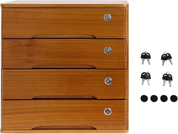 Lockable Desk Organizer Wooden Desktop Drawers Office Flat Files Storage Box - Image 8