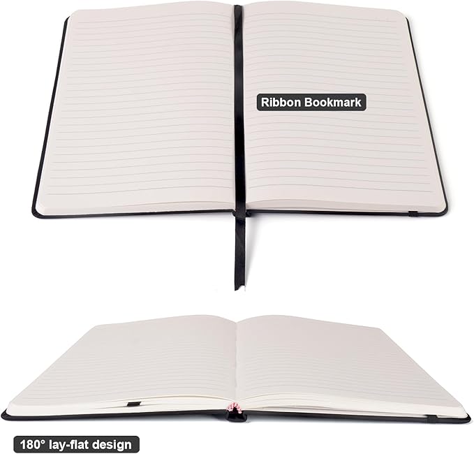 Comix Lined Journal Notebook for Women Men, Journaling Notebooks for Office School Home, 240 Pages, 5.5" x 8.3", College Ruled, A5, Hardcover, Black-DeskLoop Office