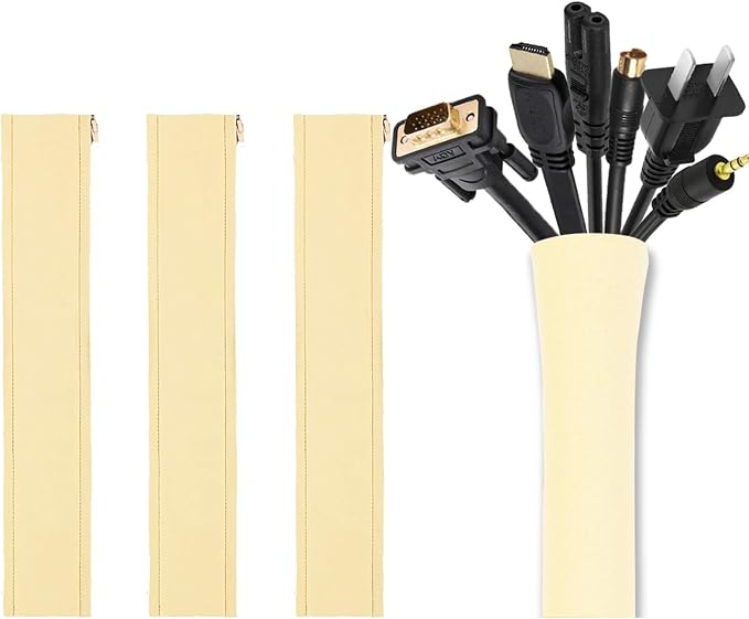 JOTO 4 Pack Cable Management Sleeve 19-20 Inches -Beige | Cord Organizer System by JOTO