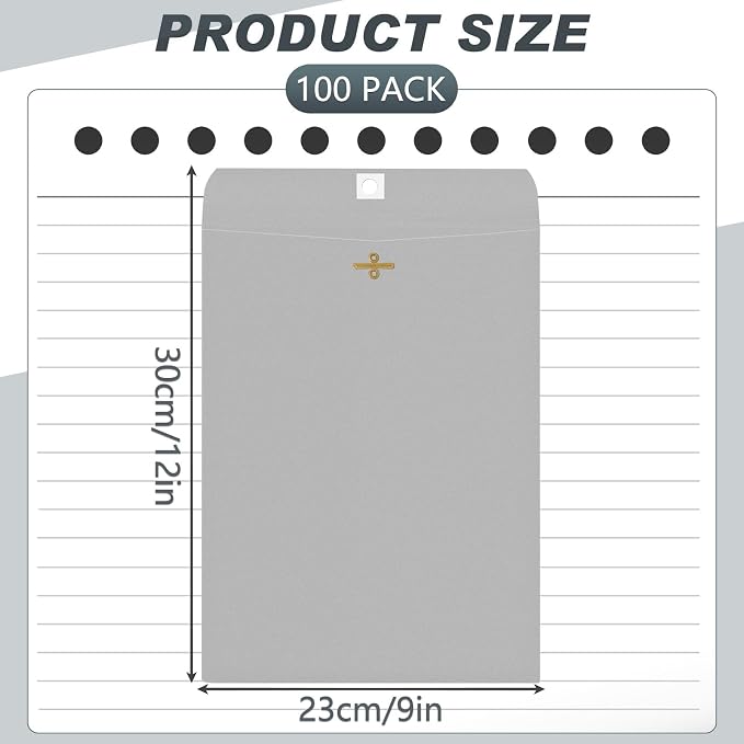 Geyee 100 Pcs Clasp Manilla Envelopes 9 x 12 Inch Gummed Colored Envelopes - Image 2