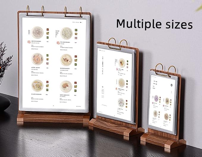 A4 Walnut Wood Sign Holder Vertical Table Card Flip Display 6 Pages, Double - Image 5