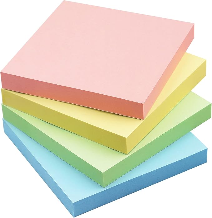 Sticky Notes 3x3 Self-Stick Notes Bright Colors Sticky Notes 4 Pads 100 by EasternWolf