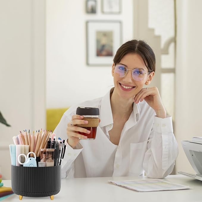 SKYDUE 360 Degree Rotating Desk Organizer, Dual-Purpose Pencil Pen Holder for Desktop, Rotating Desk Pen Organizer with 5 Slots, Office Supplies, Pencil Cup for Office, School, Home-DeskLoop Office