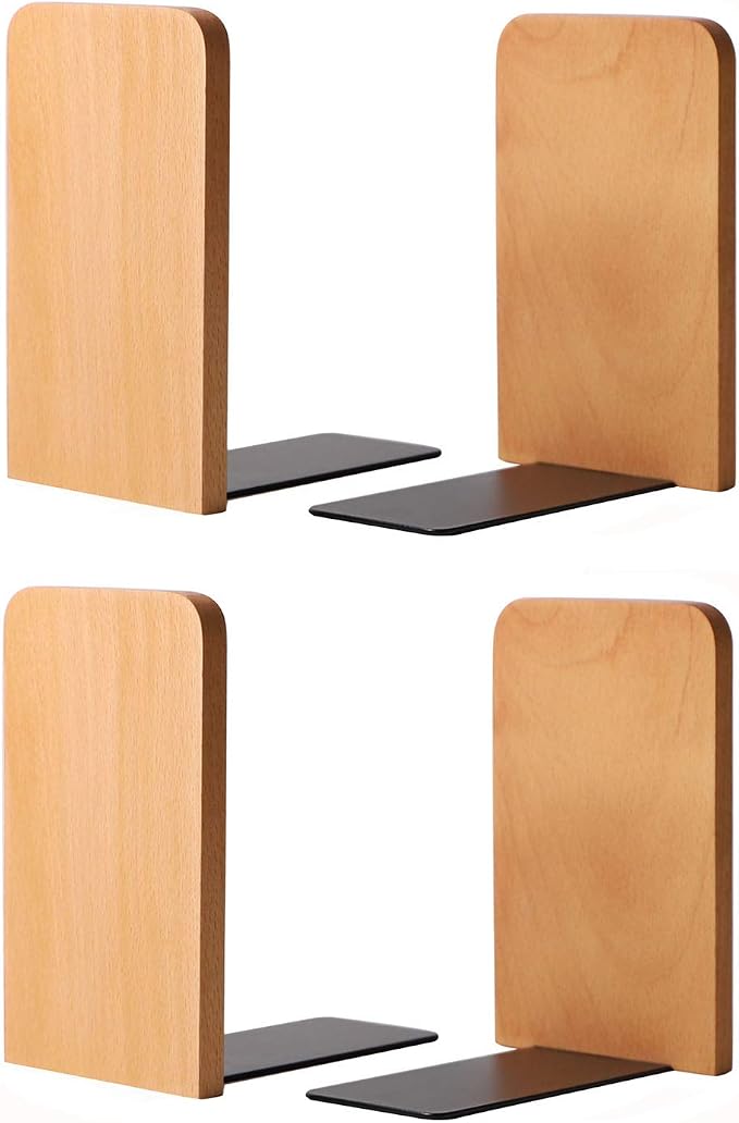 Muso Wood Book Ends for Shelves, Non-Slip Bookends, Heavy Duty Wooden Bookend by Musowood