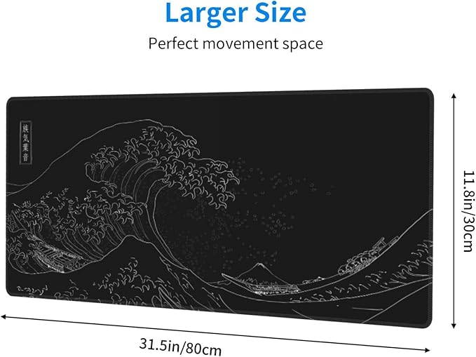 Japanese Gaming Mouse Pad Black Mouse Pad Kanagawa Large Mousepad Non-Slip - Image 2