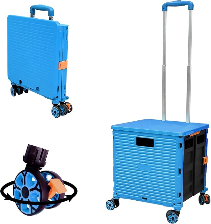 FELICON SELORSS Foldable Utility Cart Portable Rolling Crate-Light Blue | by FELICON