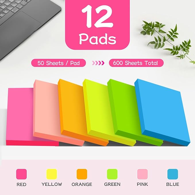Sticky Notes 3x5 in, Bright Colors Strong Adhesive Post, Suitable - Image 2