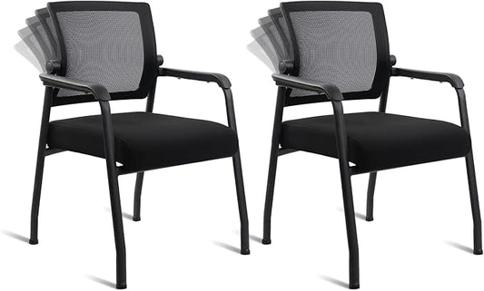 Desk Chair No Wheels with Adjustable Mesh Backrest, Arm Chair with Ergonomic Lumbar Support and Thickened Seats Cushion, Waiting Room Chairs for Office School Church Guest Reception, 2PACK-DeskLoop Office