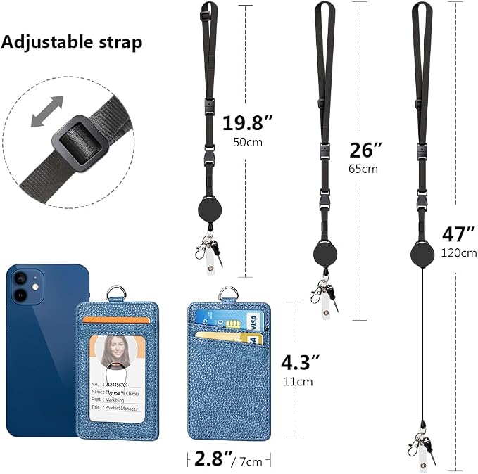 Leather Badge Holder and Adjustable Retractable Lanyards, Quick Release Buckle - Image 4