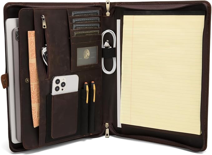 Geslun Genuine Leather Portfolio, Legal Size 8.5 x 14 Pad Holder, Business by Geslun