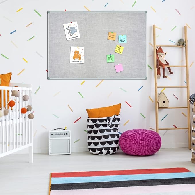 Lockways 36" x 24" Premium Cork Bulletin Board, Light Grey Framed Linen Fabric Pinboard with Silver Aluminum Frame for Home, Office & Kitchen Organization-DeskLoop Office