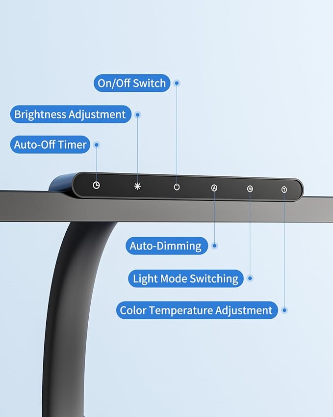 Desk Lamps for Office with Stable Base, 24W Touch Control Brightness Adjustable Tall Desk Lights, Eye-Caring Architect Task Light, Dimmable Brightness & Color Computer Lights for Desktop, Black-DeskLoop Office