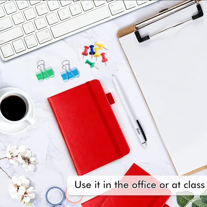 feela 6 Pack Pocket Mini Notebooks Bulk, Small Cute Memo Notepads Hardcover College Ruled Lined Journals with Pen Holder for School Business Work, with 6 Black Pens, 3.5”x 5.5”, A6, Red-DeskLoop Office