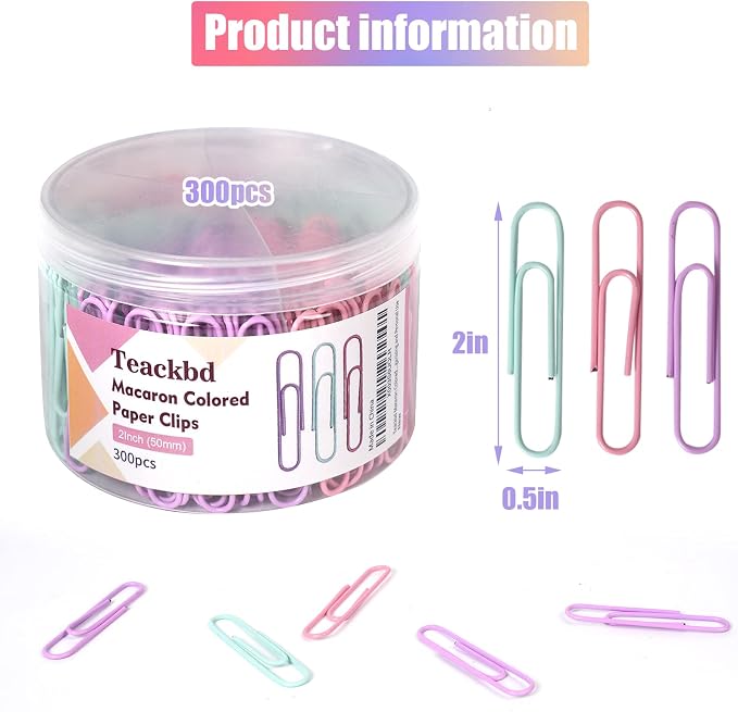 Macaron Colored Paper Clips, Large Paper Clip - Image 2