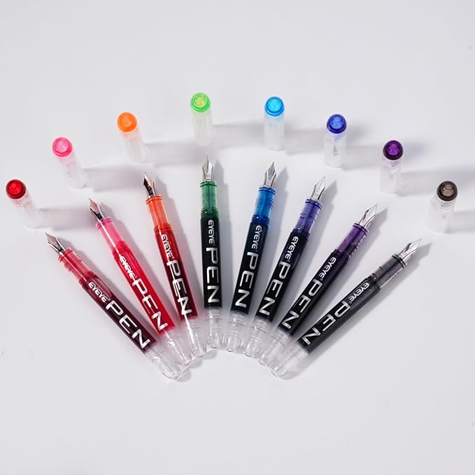 EYEYE Disposable Fountain Pens, 8 Pack Multicolor Fine Point Fountain Pens for Writing, Stainless Steel Nib, Smooth Writing for Calligraphy, Journaling, Drafting, Sketching, Doodling & Gifts-DeskLoop Office