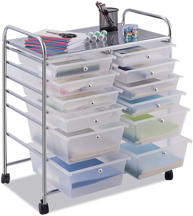 Happygrill 12-Drawer Rolling Storage Cart, 2 Sizes Plastic Drawers & Metal Shelf - Image 8