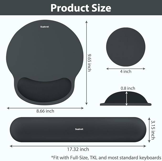 Sushret Mouse Pad and Keyboard Wrist Rest, 3-in-1 Gel Memory Foam Ergonomic - Image 7