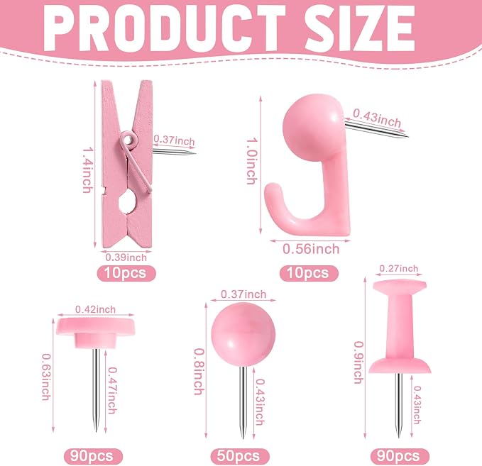 250 Count Pink Push Pins Set, Cute Thumb Tacks - Image 2