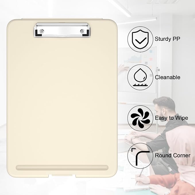 Hongri Clipboard with Storage, 8.5 x 11 Clip Board Foldable, Khaki | Bottom - Image 5