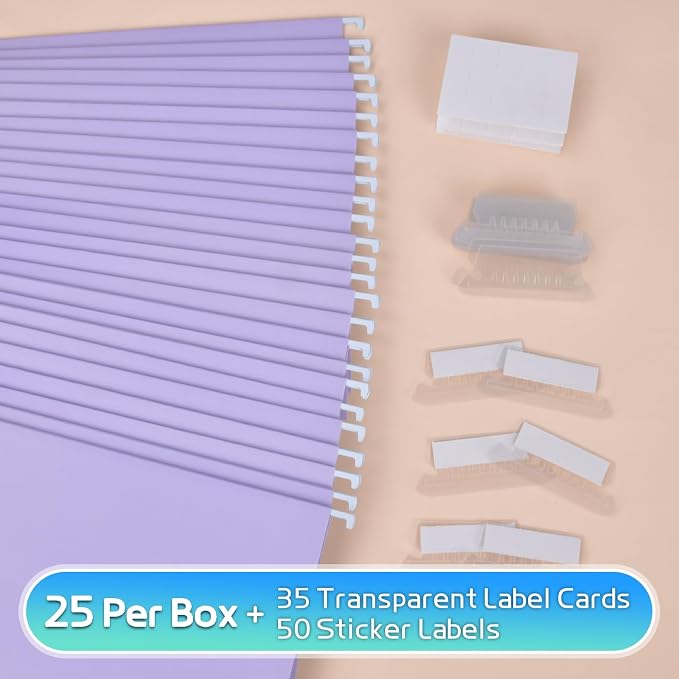 25-Pack Light Purple Hanging File Folders, Letter Size, Includes 35 Transparent - Image 2
