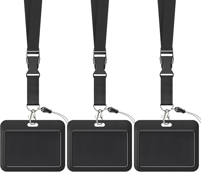 Uniclife 3 Pack Sliding Badge Holder Hard Black Horizontal Plastic Card Case by UnicLife