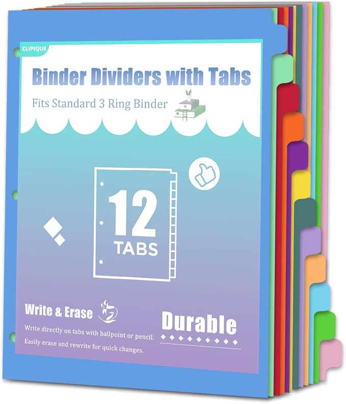 12-Tab Binder Dividers with Tabs by Clipique