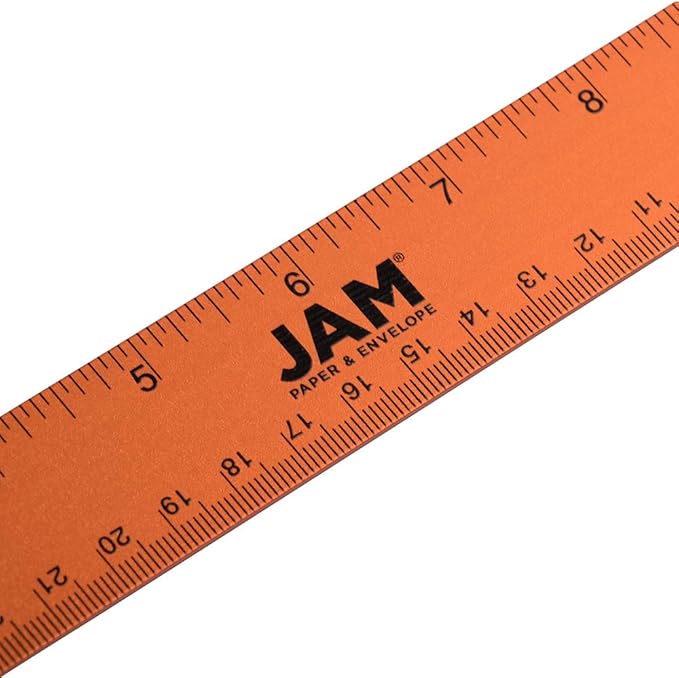 JAM PAPER Strong Aluminum Ruler - 12 Inch - Metal Ruler with Non-Skid Cork Backing - Orange Metallic - Sold Individually-DeskLoop Office