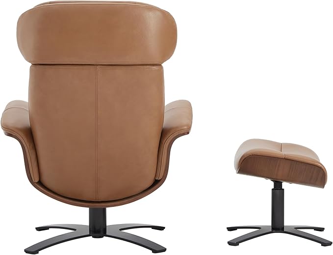 CHITA Genuine Leather Reclining Swivel Chair with Adjustable Headrest and Ottoman for Living Room, Saddle-DeskLoop Office
