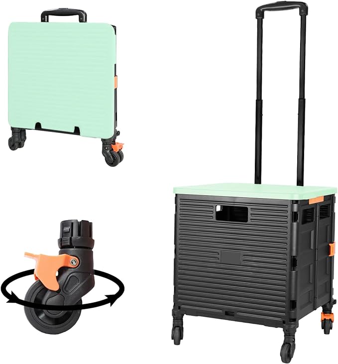 FELICON SELORSS Foldable Utility Cart Folding Portable Rolling Crate-Green | by FELICON