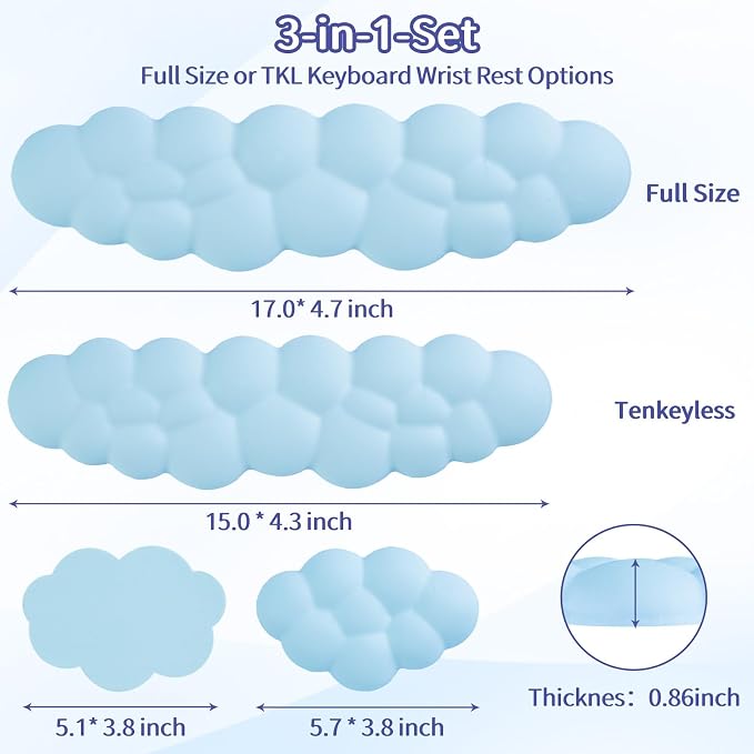Sushret Cloud Wrist Rest Keyboard, Cloud Keyboard Wrist Pad Set - Image 7