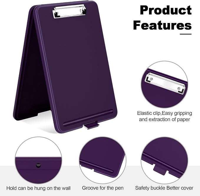 Hongri Clipboard with Storage, 8.5 x 11 Clip Board Foldable, Dark Purple | - Image 3