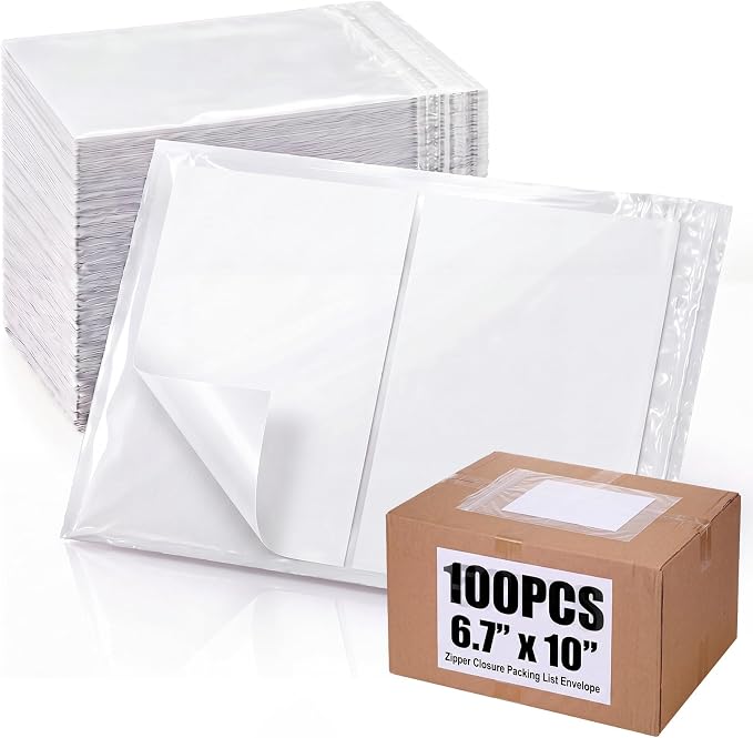 Glenmal 100 Pcs 6.7" x 10" Resealable Packing List Envelopes Clear by Glenmal