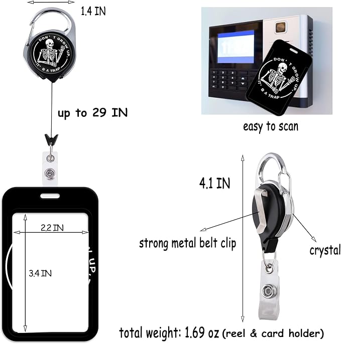 Cool Black Skull & Books Teachers ID Badge Holder Goth Witchy Keychain - Image 6