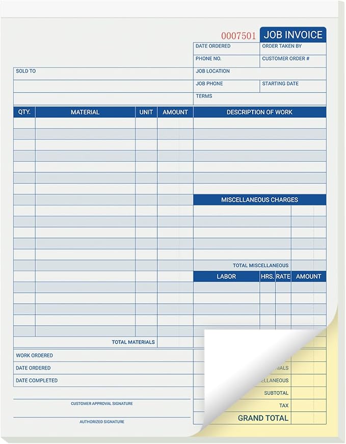 50 Sets Job Invoice Forms, 2 Part Carbonless, 8.5X11 Inch Work Order Forms by suituts
