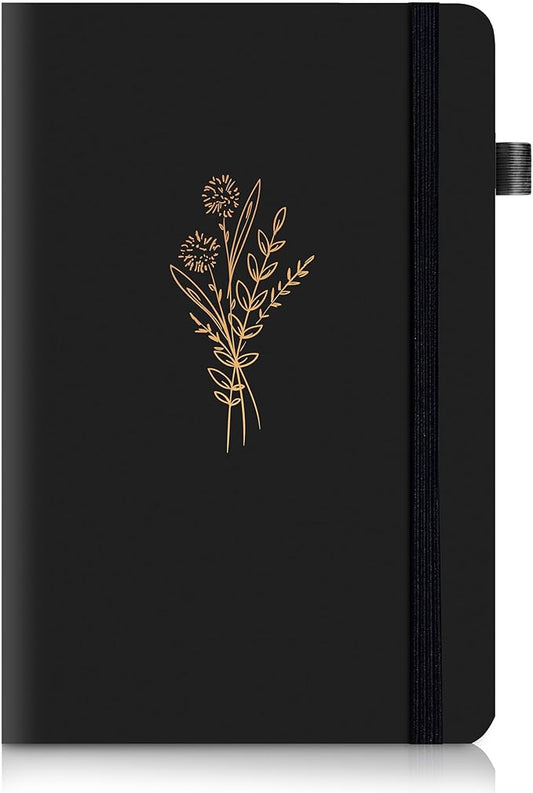 Lined Journal Notebook for Women Cute Leather Journals for Writing Aesthetic Floral Diary 192 Pages A5 Hardcover Journaling Notebooks with Pen Loop, 5.7 x 8.3 In, Black-DeskLoop Office