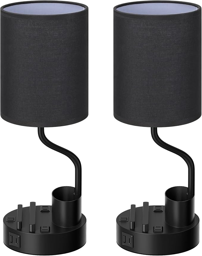 Black Bedside Table Lamps for Bedroom Set of 2 - Image 8