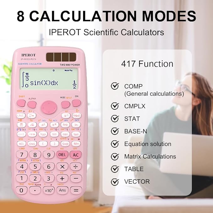 Scientific Calculators, IPEROT Pink Scientific Calculator 417 Function, Desktop Math Solar Calculators School Supplies Suitable for High School and College Students Algebra and Other Math Textbooks-DeskLoop Office