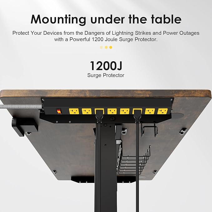 20Amp Power Strip Surge Protector, Durable Metal 8-Outlets with Heavy Duty 20 amp 10Ft 12 Gauge Extension Cord for Garage Workshop & Industrial Use, 1200J-DeskLoop Office