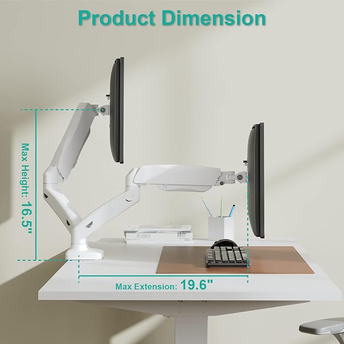 WALI Dual Monitor Stand, Adjustable Gas Spring Arm Monitor Mount for 2 Monitors up to 32 Inch,19.8lbs Capacity (GSMP002W), White by WALI-DeskLoop Office