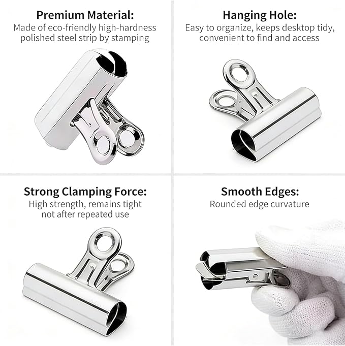Extra Large Bulldog Clips, 3 Inch, 75 mm, Hinge Paper Clips, Metal Clamps - Image 3
