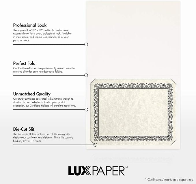 LUXPaper 9.5" x 12" Certificate Holders | White Linen | 100lb. Cover | 50 Qty - Image 2
