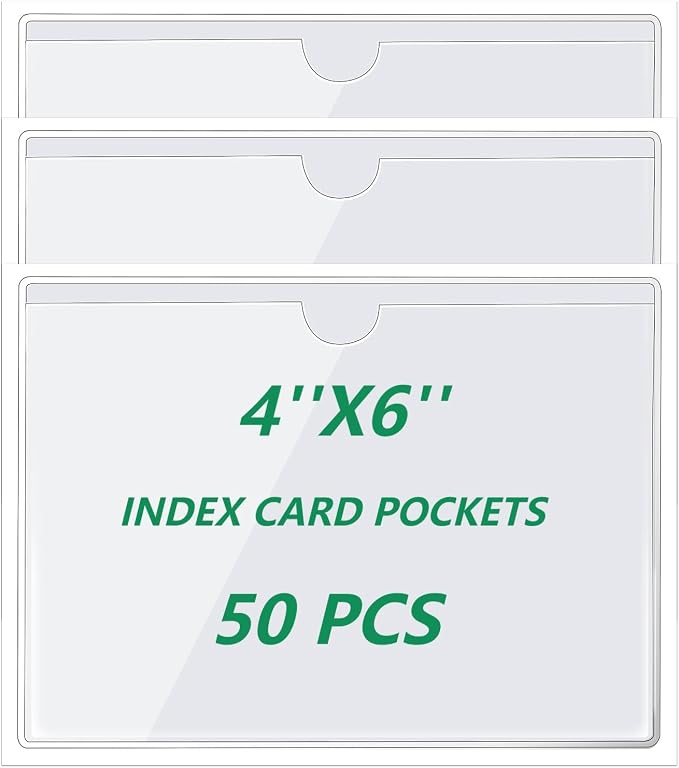 zandfelo 50 Pack 4'' x 6'' Clear Adhesive Index Card Pockets, PVC Labels Holders by zandfelo