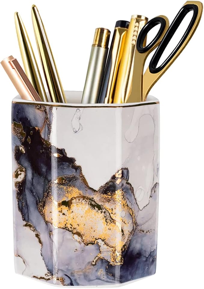 Ceramic Pen Holder for Desk Cute, Pencil Cup Pot Desk Organizer, Makeup Brush by WAVEYU