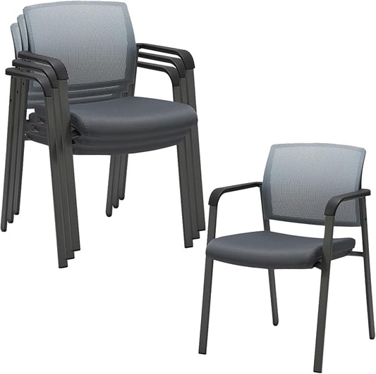 CLATINA Mesh Back Stacking Arm Chairs with Upholstered Fabric Seat and Ergonomic Lumber Support for Office School Church Guest Reception Grey (Gray-4 Pack)-DeskLoop Office