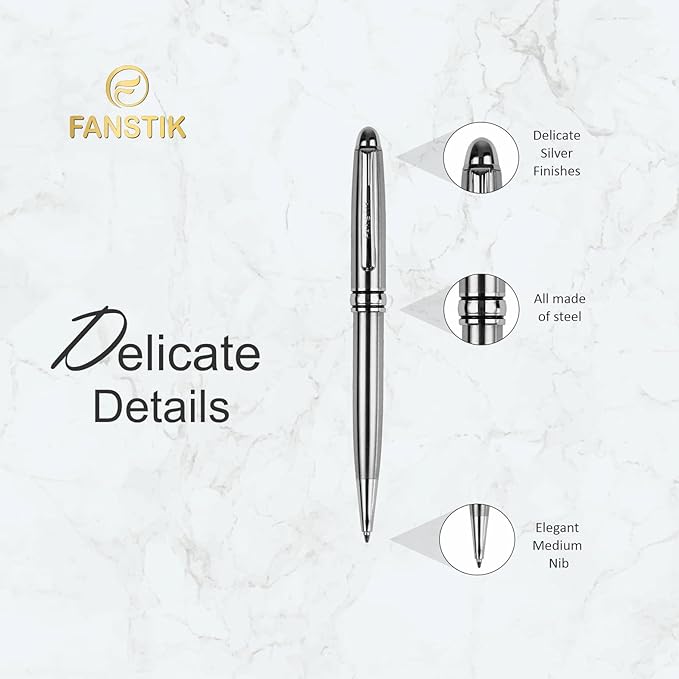 Customized BallPoint pen with name (MADE IN USA), stainless steel, Silver, luxury engraved pen personalized for men and for women. (BallPoint Silver)-DeskLoop Office