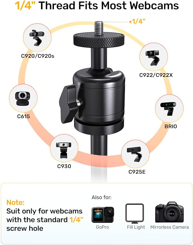 Upgraded Webcam Stand for Desk, Telescopic Webcam Tripod Mount - Image 3