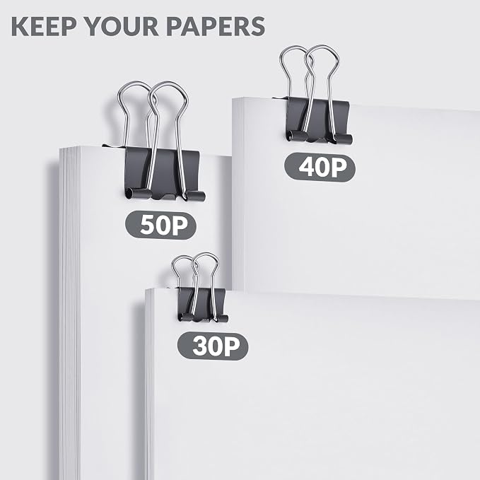 NEEWAY 100 Count Binder Clips Assorted Sizes, Paper Binder Clips, Metal Paper - Image 4