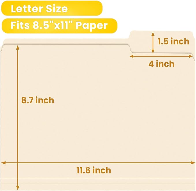 SUNEE File Folders, 18 Pack Manilla Folders 8.5 x 11, 1/3 Cut Tab - Image 2