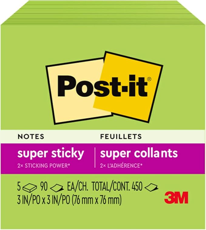 Post-it Super Sticky Notes, 3 x 3 in, 5 Pads, 90 Sheets/Pad | School Supplies - Image 12